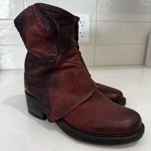 AS98 Burgundy Patchwork Leather Foldover Ankle Boots EU 36/US 6